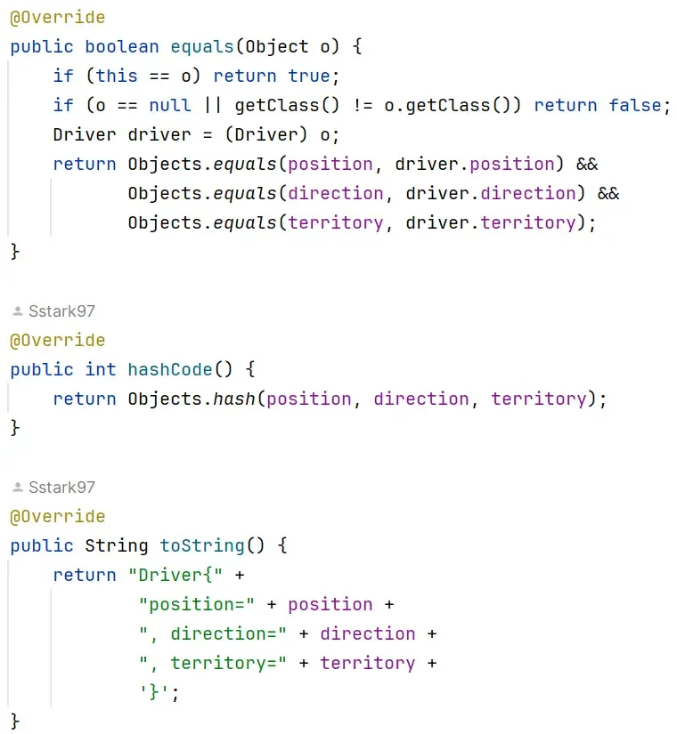 Métodos equals, hashCode y toString generados