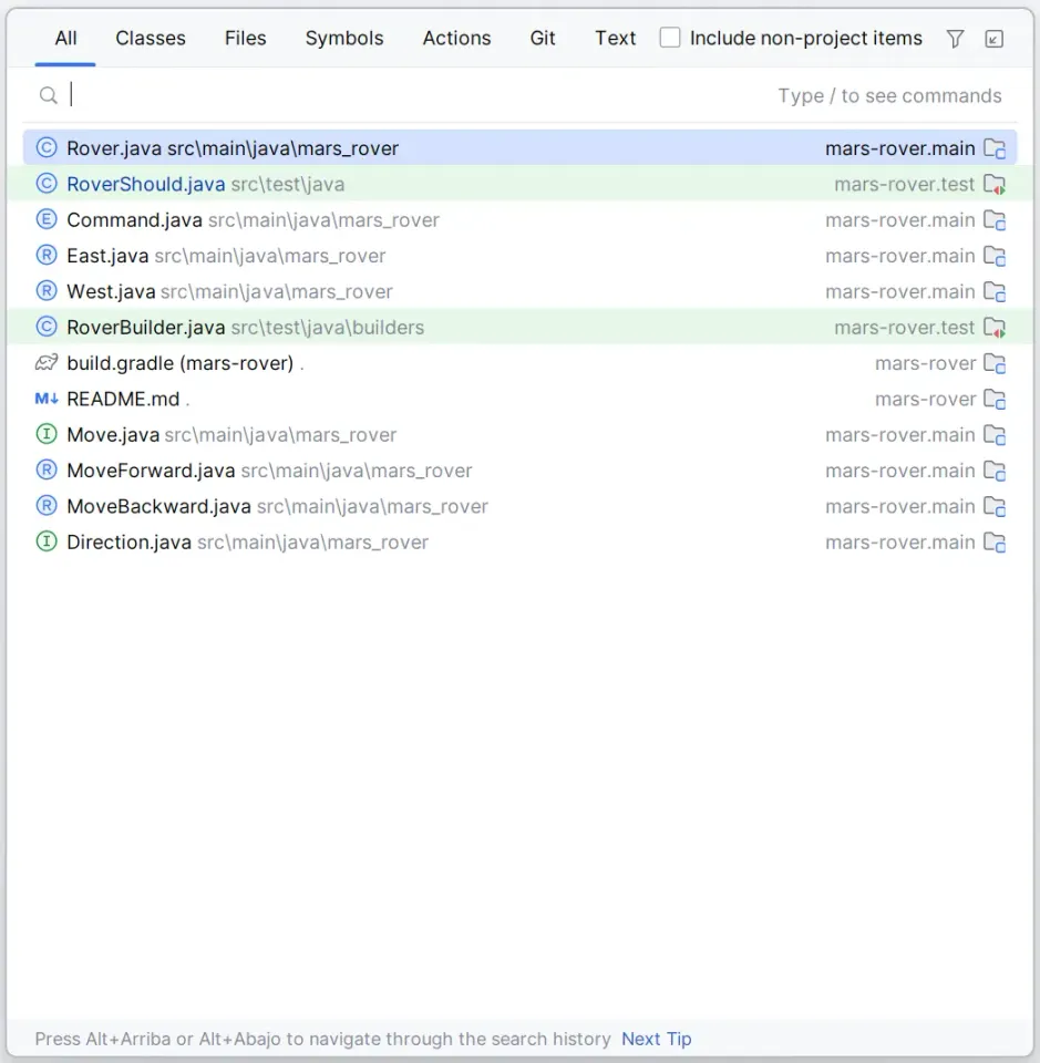 Búsqueda global con Shift+Shift