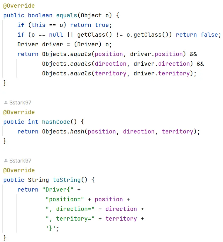 Métodos equals, hashCode y toString generados
