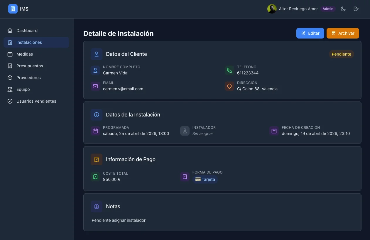 Detalle de instalación