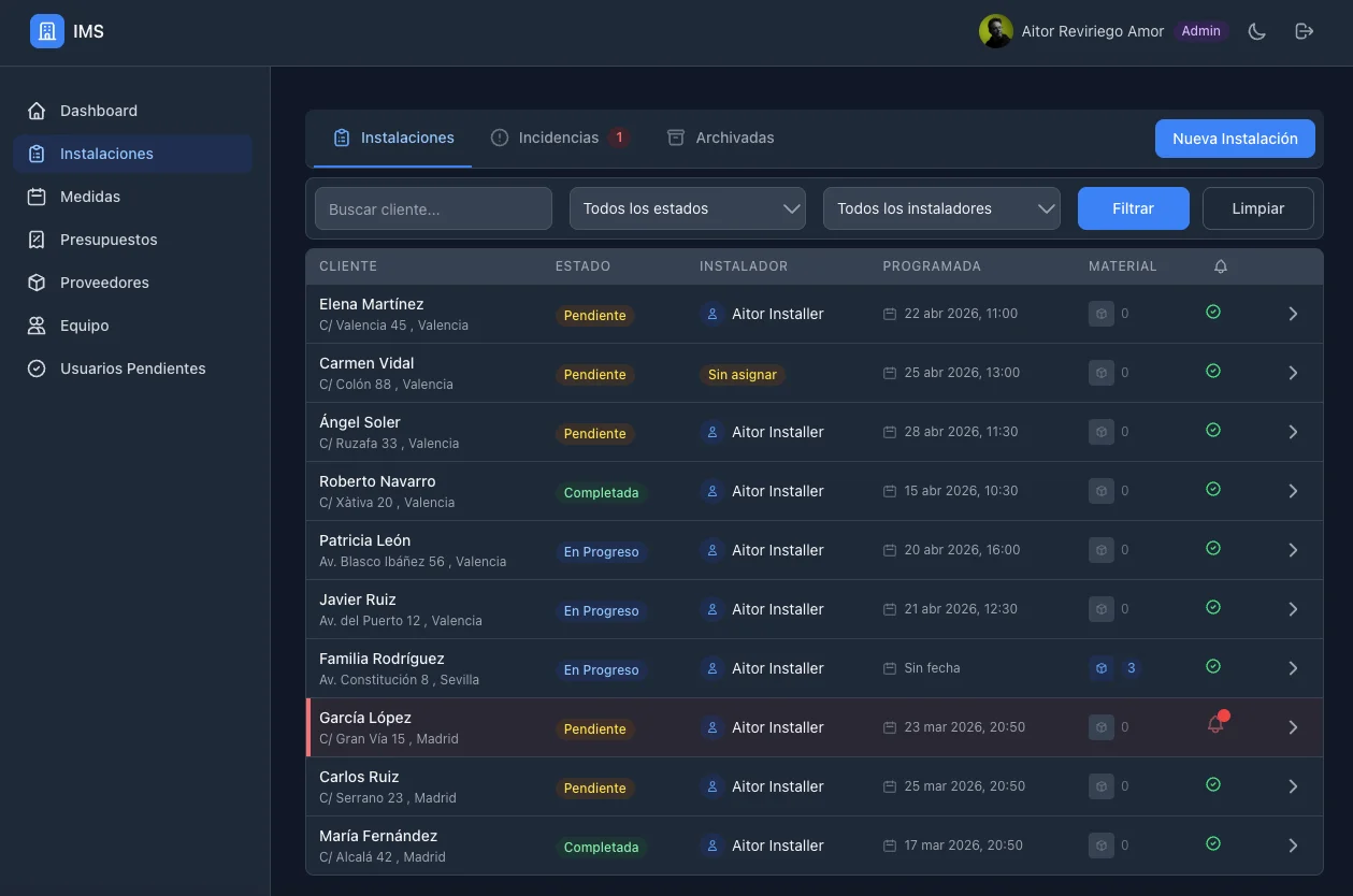 Listado de instalaciones